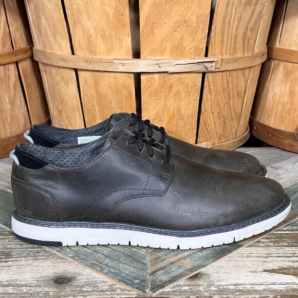 Toms Navi Oxford Gray Full Grain Leather Plain Toe Oxford Sneakers Mens Size 10 - Picture 1 of 11